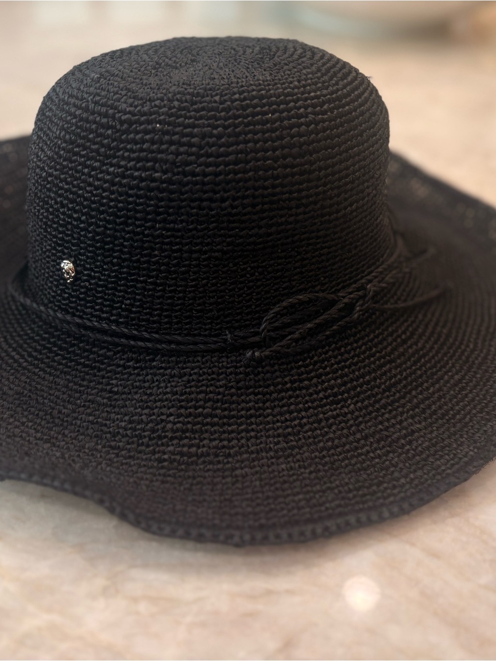 Helen Kaminski Black Braided Wide-Brim Straw Sun Hat with Logo Accent